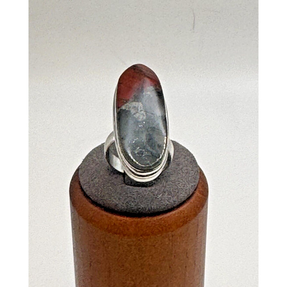 Seftonite Bloodstone Natural Gemstone Ring .925 Stone Ring Sz 5.5 - 7.69 Grams - Picture 3 of 4